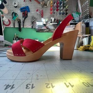 Swedish Hasbeen Red Suede D'Orsay Slingback Sandals